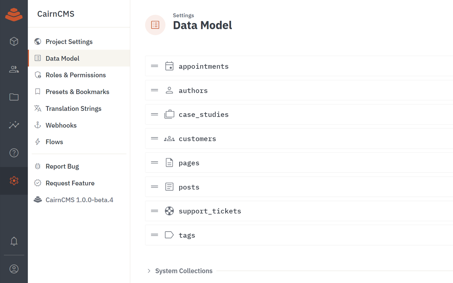 CairnCMS data model studio