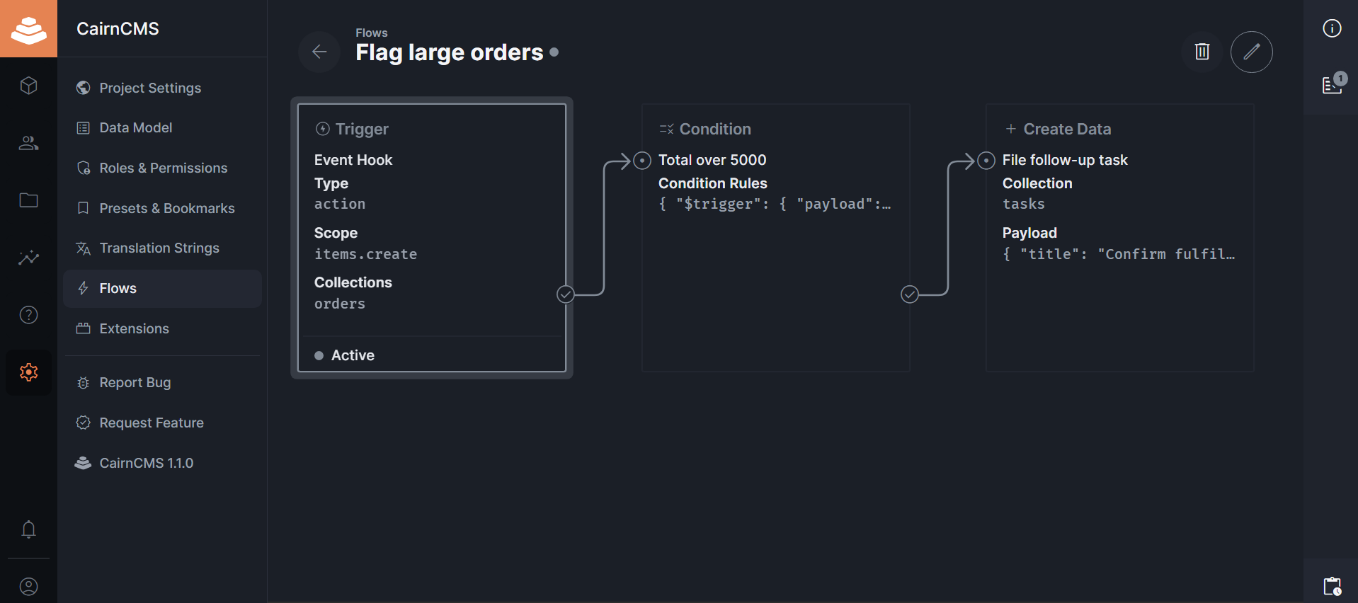 CairnCMS flow automation builder