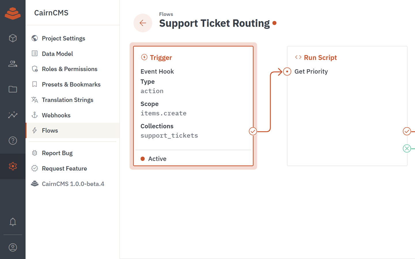 CairnCMS flow automation builder